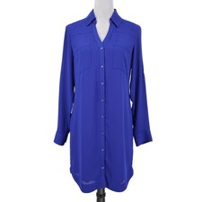 Express Portofino Shirt Dress Womens Small Blue Chiffon Long Sleeve Lined Preppy