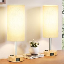 Small Touch Table Lamps Set of 2 3-Way Dimmable USB A C Charging AC Outlet