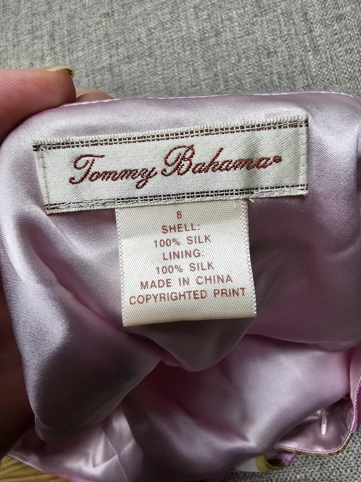 Tommy Bahama Falda Mujer 8 Seda Rosa Estampado Hoja Mariposa Midi Forrada Envolvente Foto 3 de 4