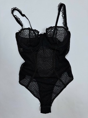 Aubade Women s Black Sheer Mesh Lace Bodysuit Made in France Size US 36 / EUR 80