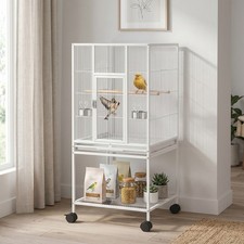 PawHut Bird Cage Detachable with Rolling Stand White Refurbished