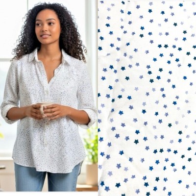 Jane and Delancey Top Size 1X White Blue Star Print Button Up Patriotic Womens