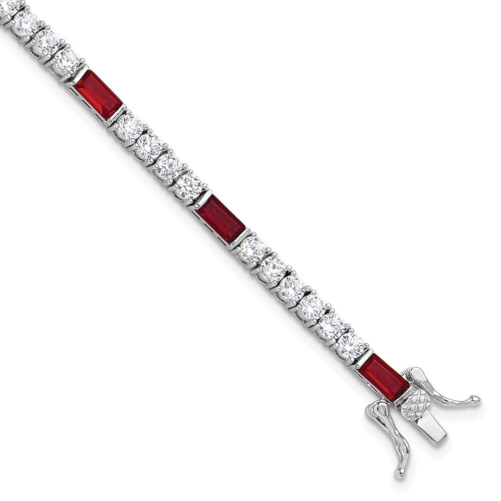 Sterling Silver Rhodium-plated Red and White Cubic Zirconia Tennis Bracelet 8