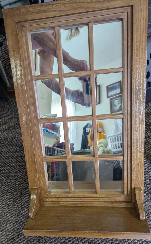 home interiors gifts 12 pane glass mirror shelf hanging wall faux wood 22.5x 13 - Image 2 of 4