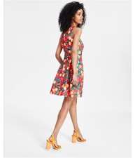Vince Camuto Womens Lemon Floral Print Scuba Fit & Flare Dress