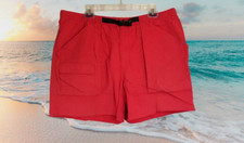 Lands End Men's Swim Shorts Belted Lined Pockets Red Size Large