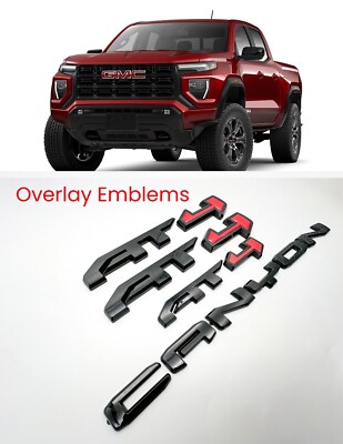 OVERLAY 4PCS Gloss Black Red Door Rear AT4 Canyon Emblem Fit 2023+ GMC Canyon