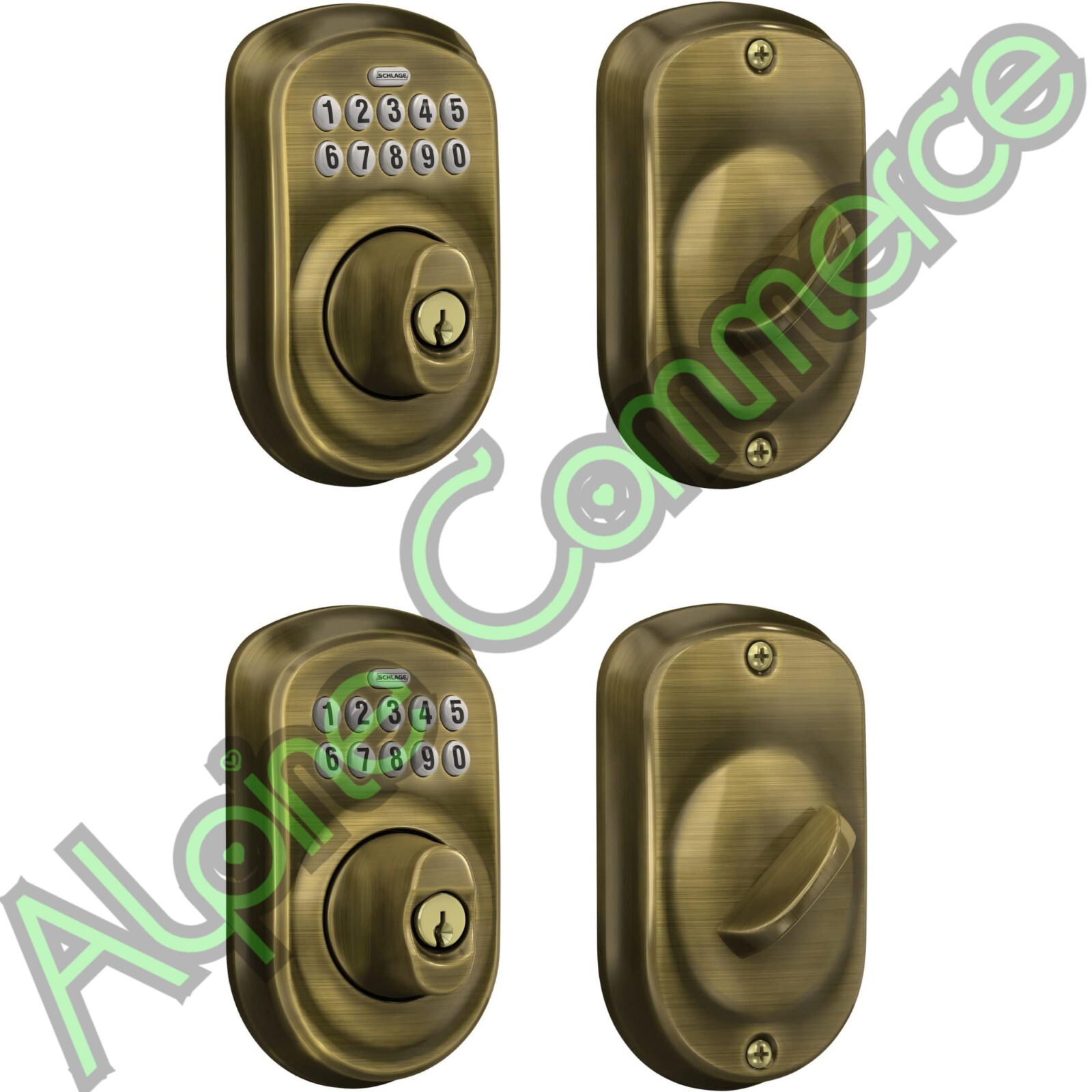 SCHLAGE 2-Pack Keyless Keypad Deadbolt BE365VPLY609 Antique Brass Plymouth-image