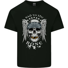 Bad 2 the Bone Biker Skull Angel Motorcycle Mens Cotton T-Shirt Tee Top
