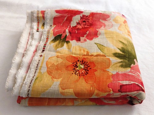 Richloom Platinum 5 yd + 24" Linen look Screen Print Bold Floral drapery weight - Picture 11 of 12