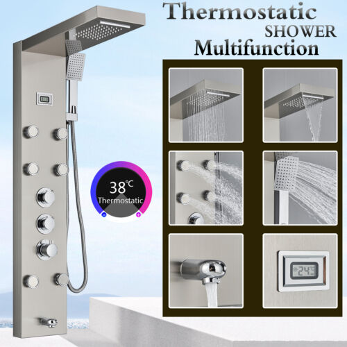 Panel de ducha de acero inoxidable termostato sistema de ducha ducha de lluvia masaje grifo de ducha - Imagen 13 de 23