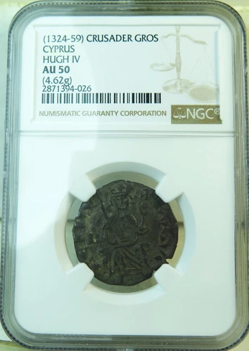 Crusader GROS Cyprus 1324-59 Hugh IV NGC AU50 EP