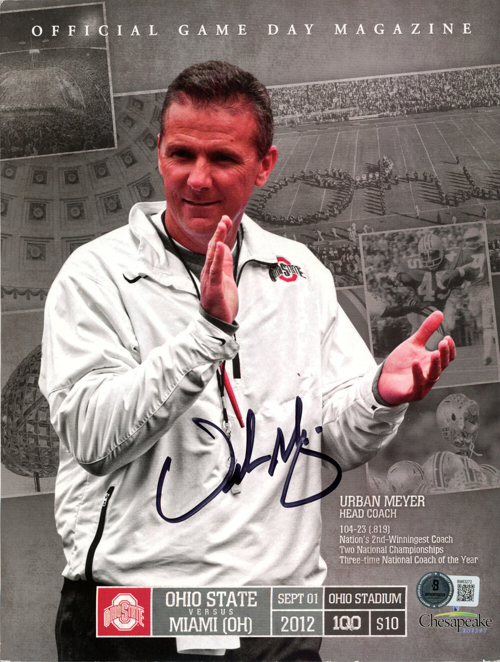 Urban Meyer Autographed Signed Ohio State Buckeyes 9/1/2012 Gameday Magazine Beckett 47494 