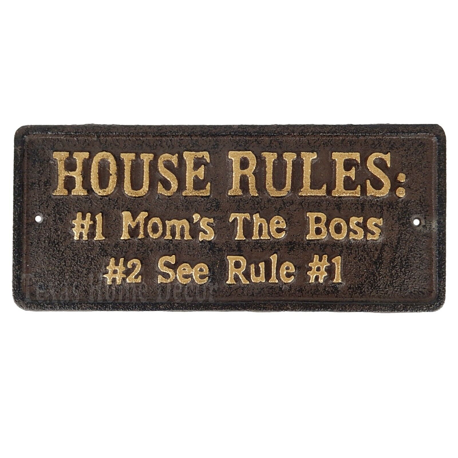 House Rules Wall Plaque Mom Sign and#034;Momand#039;s The Bossand#034; Cast Iron Brown Gold 8 1/2and#034; eBay