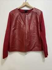 Maurice Sasson Leather Cotton Sweater Jacket Womens L Red Zip Front