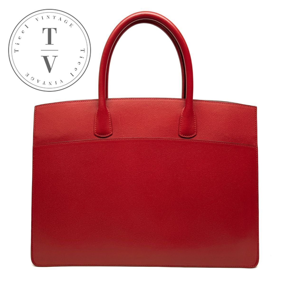 Hermes White Bus Gm Bag Tote Epson Red Gold Metal Fittings Hermes White Bus Gm Bag Tote Epson Red Gold Metal Fittings