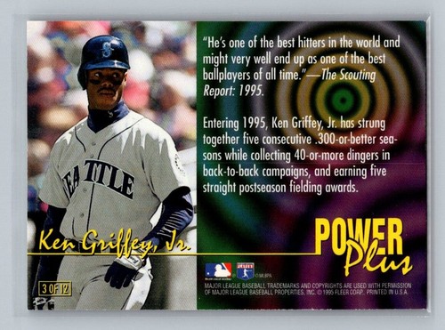 1996 Fleer Ultra Power Plus Insert Ken Griffey Jr. #3 HOF Mariners Baseball Card - Picture 2 of 2