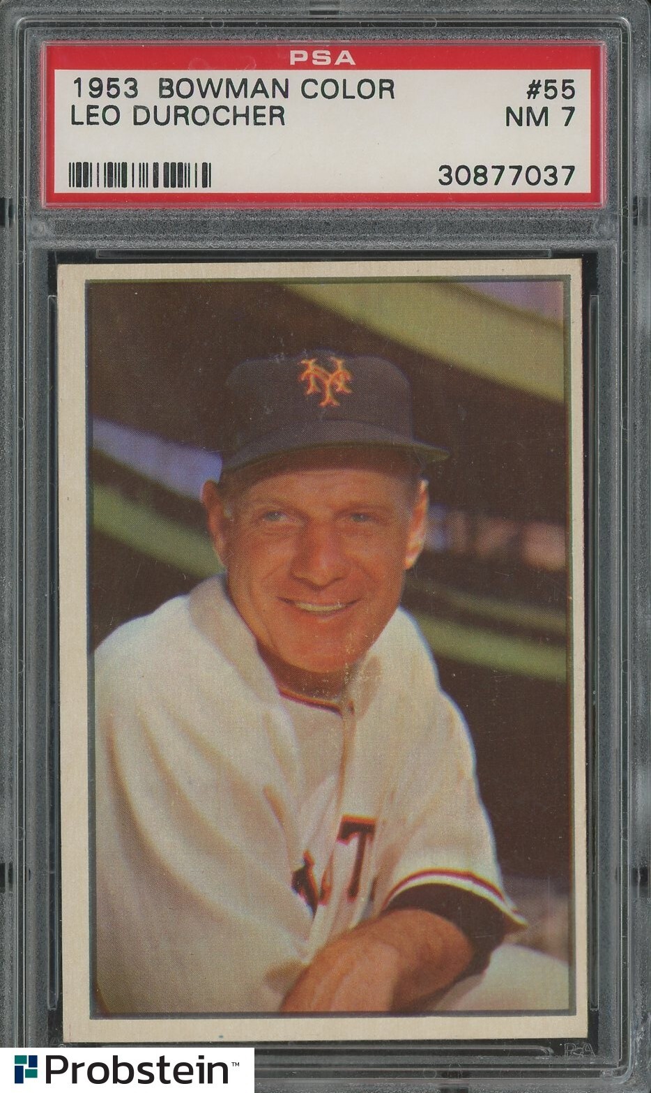 1953 Bowman Color #55 Leo Durocher (HOF) New York Giants PSA NM 7