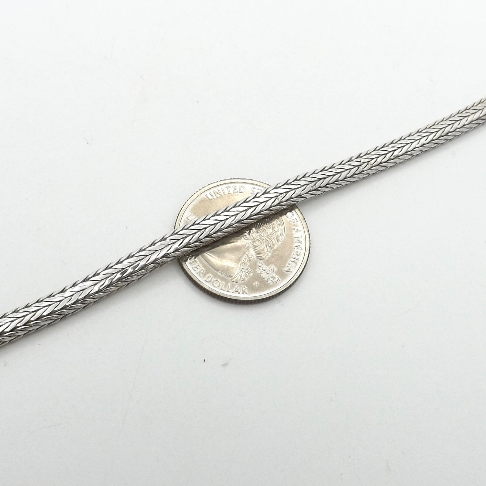 Solid Sterling Silver Wheat Link Hook Bracelet Ro… - image 2