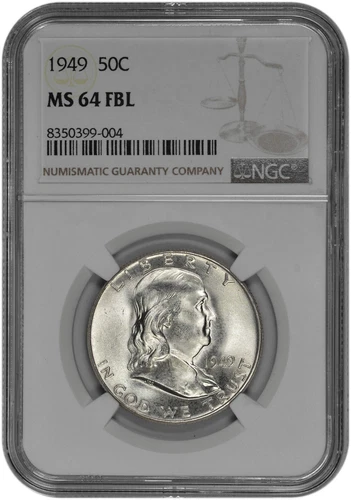 1949 50C Silver Franklin Half Dollar NGC MS 64 FBL White with New Holder
