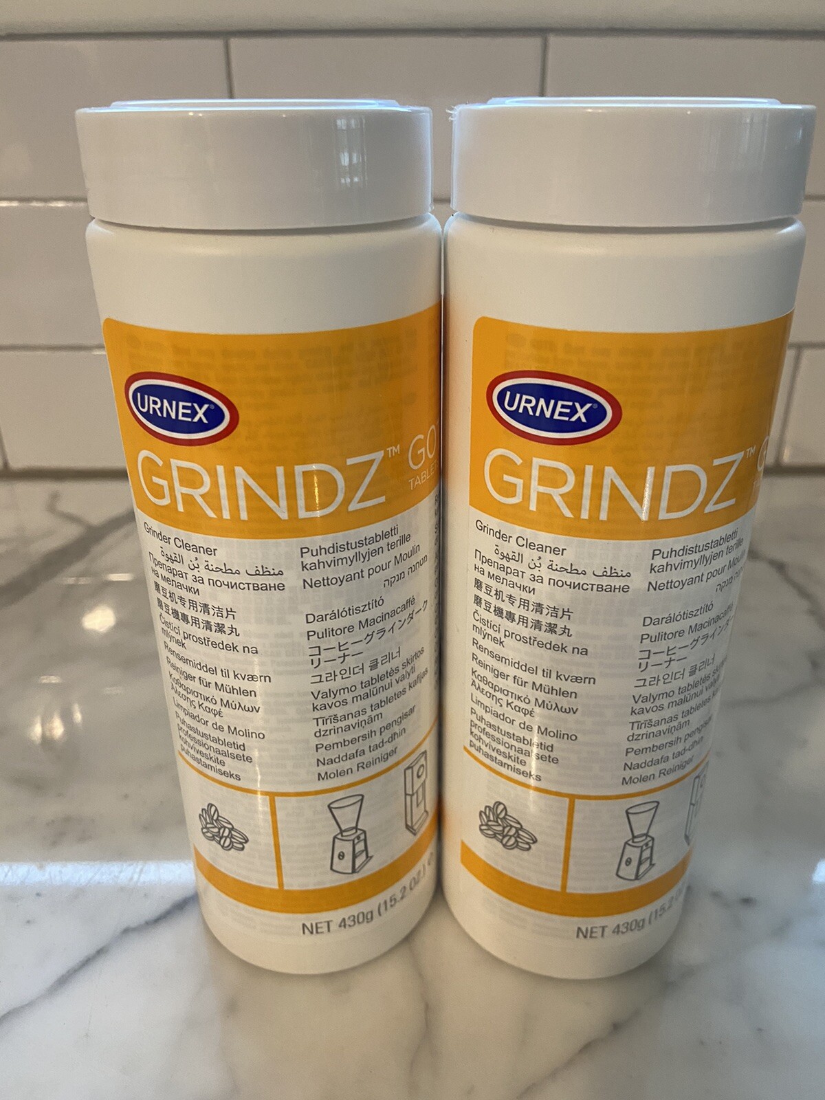 Urnex Grindz Professional Coffee Grinder Cleaning TabletS, 430g 2 JARS