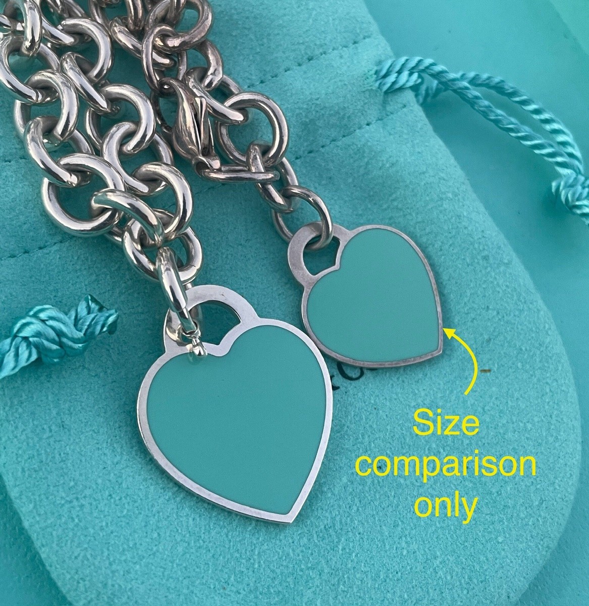 RARE Tiffany & Co Silver 925 LG Blue Enamel Heart Tag Charm Heavy