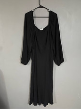Ava & Viv Black Scoop Neck Off Shoulder 3/4 Sleeve MIDI Dress Size XXL NWT