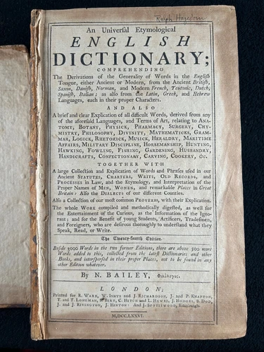 Universal Etymological English Dictionary 1776 N. Bailey 24th Edition