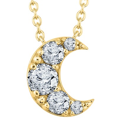 CT Demi Lune Véritable Moissanite Collier 14K or Jaune Plaqué