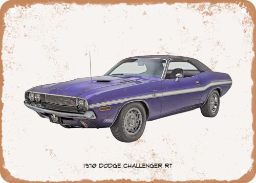 Classic Car Art - 1970 Dodge Challenger RT Oil Painting - Rusty Metal Sign 3 - Foto 1 di 2