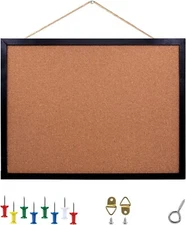 Black Cork Board Bulletin Board, 14.6"X 11" Cork Board, Oak Wood Finish Frame, W