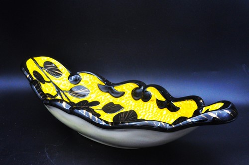 Grand plat bicolore noir jaune dorure signé HYEYRE céramique vintage Vallauris - Bild 1 von 8