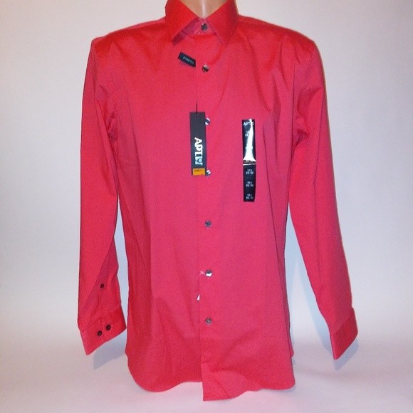 Apt 9 Mens Dress Shirt Button Down Coral Orange Slim Fit Long Sleeve