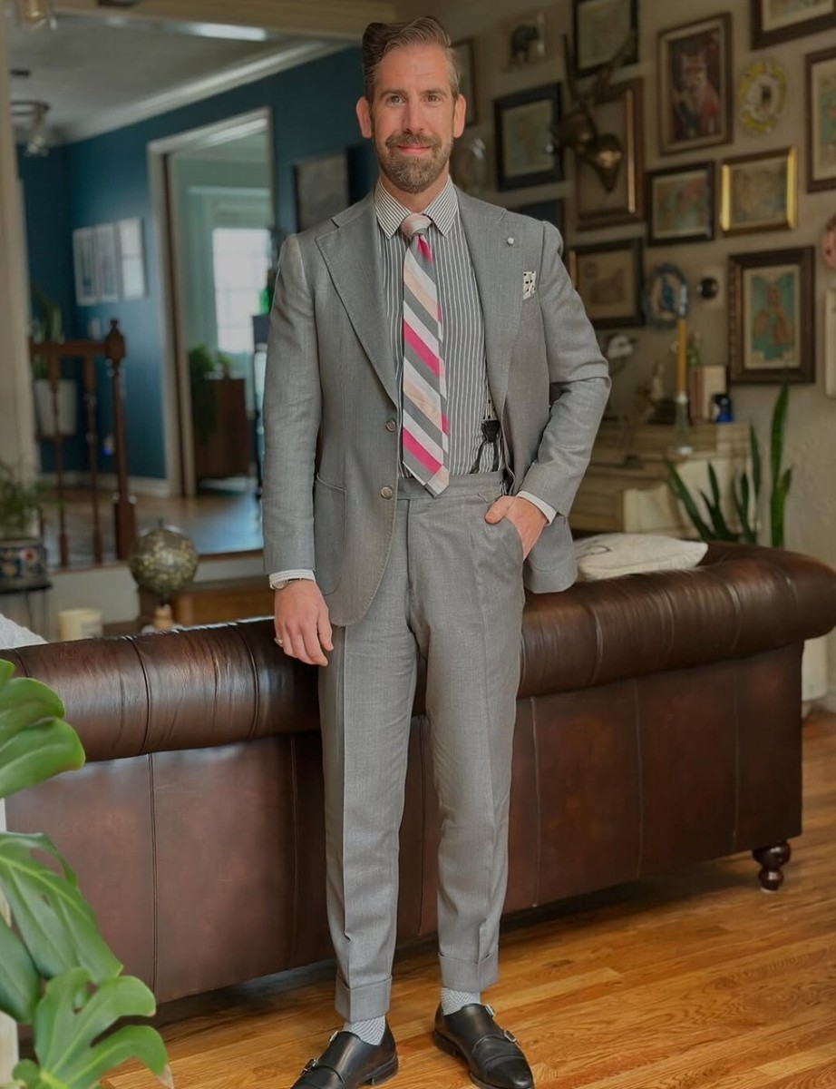 Grey Men's Suit Business Workwear Menfashion Causal Party 2Pcs