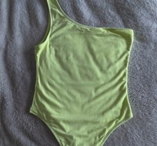 Neon Green Thong Topshop One-Shoulder Bodysuit, Size 8