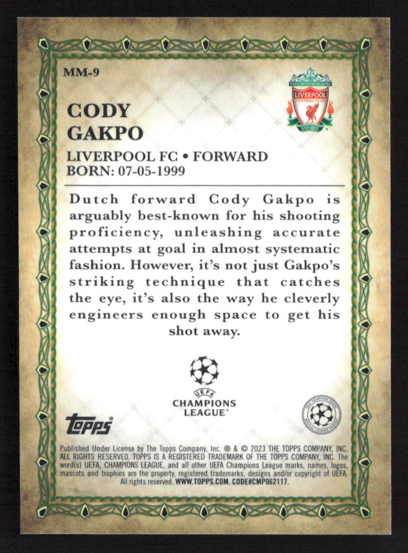 22-23 Topps Merlin CODY GAKPO 直筆サインカード 2022-23 Topps Merlin UEFA Autograph Auto Card : Cody Gakpo