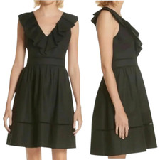 KATE SPADE Cocktail Ruffle Neck Dress, Black Sleeveless V-Neck MSRP $398, 0