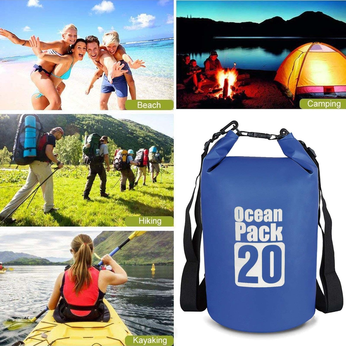 NATURBUMMLER Dry Bag – Sacca Impermeabile 10 Litri – Con Tracolla E Funzione Zaino – Verde Naturale – Per Sport Acquatici, Kayak, Campeggio