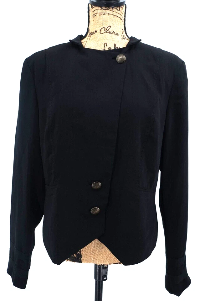 Blazer Rachel Roy Mujer 14 Negro Inspirado Militar Forrado Dorado Botón Steampunk Foto 4 de 4