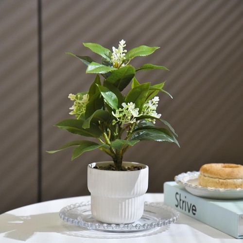 Artificial Potted Plant with White Ceramic Pot Fake Flowers Home Office Decor - Picture 4 of 6
