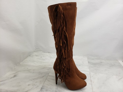 BRECHELLE'S Women's Boots Suede Knee High Heel Fringes Zipper Size 6.5 - Picture 7 of 17