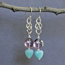 U C Sundance Amethyst, Amazonite  Sterling Silver Celtic Filigree Oval Earrings