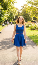 NEW Boohoo Electric Blue & Pink Belt Summer Skater Dress Size 14