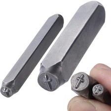Alpinleux 2 Pcs Cross Metal Punch Stamp, Key cross, 1/4" 6mm, 1/8" 3mm