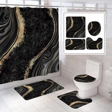 4PCS Marble Shower Curtain Sets, Modern Bathroom Sets with Shower Curtains, T...