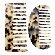 Large Wide Tooth Tortoise Shell Comb, 2 Pack French Hair Large, Style-B