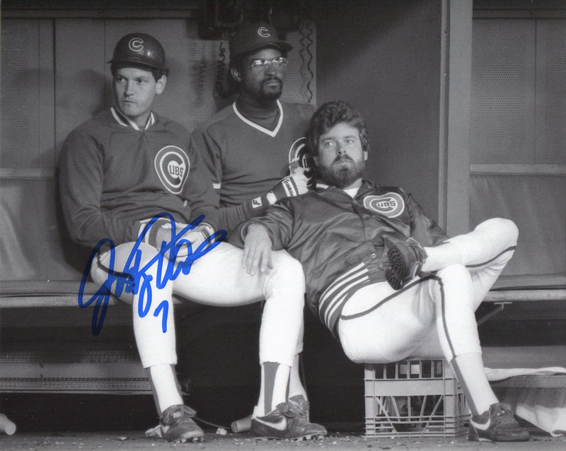 JODY DAVIS 1984 Chicago Cubs Signed B&W 8x10 (c) Photo with Durham and Sutcliffe