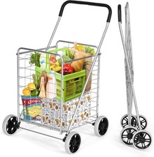    IRONMAX Grocery Shopping Cart, Foldable Heavy Duty Utility Cart w/Large Wheel