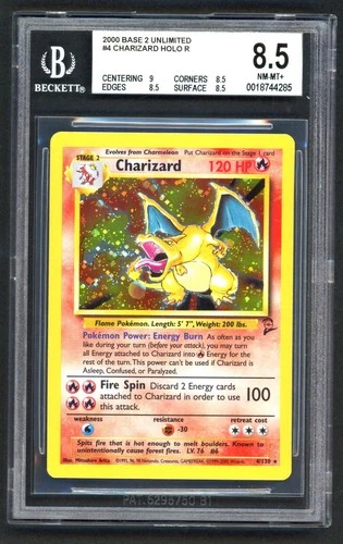 Pokemon Cards - BGS 8.5 Charizard 4/130 - Base Set 2 Holo - NM-MT+