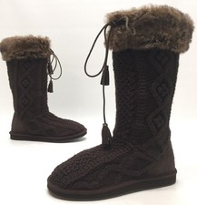 L.L. Bean Womens Brown Knit/Fur Lined High Top Tassel Winter Boots Size 9M